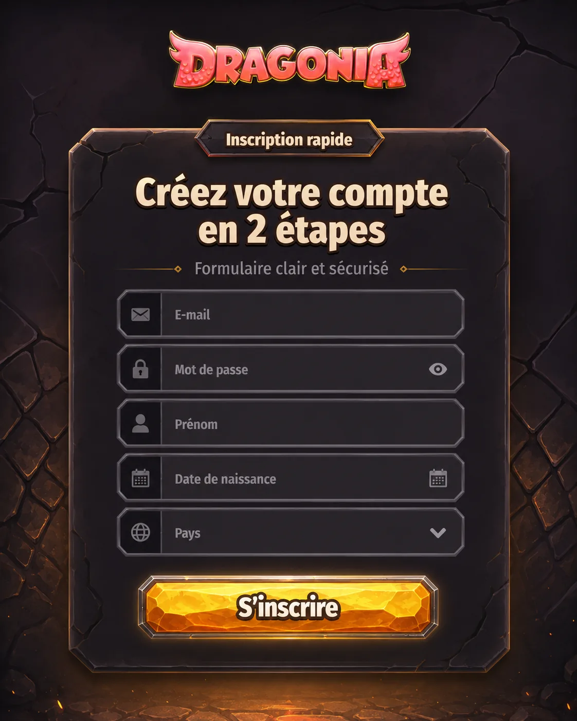 Formulaire rapide d'inscription Dragonia